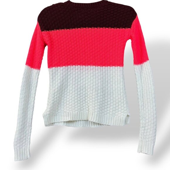 So Sweater Juniors Sz XS Pink/White Colorblock Long Sleeve Crew Neck Cable Knit - Picture 5 of 10